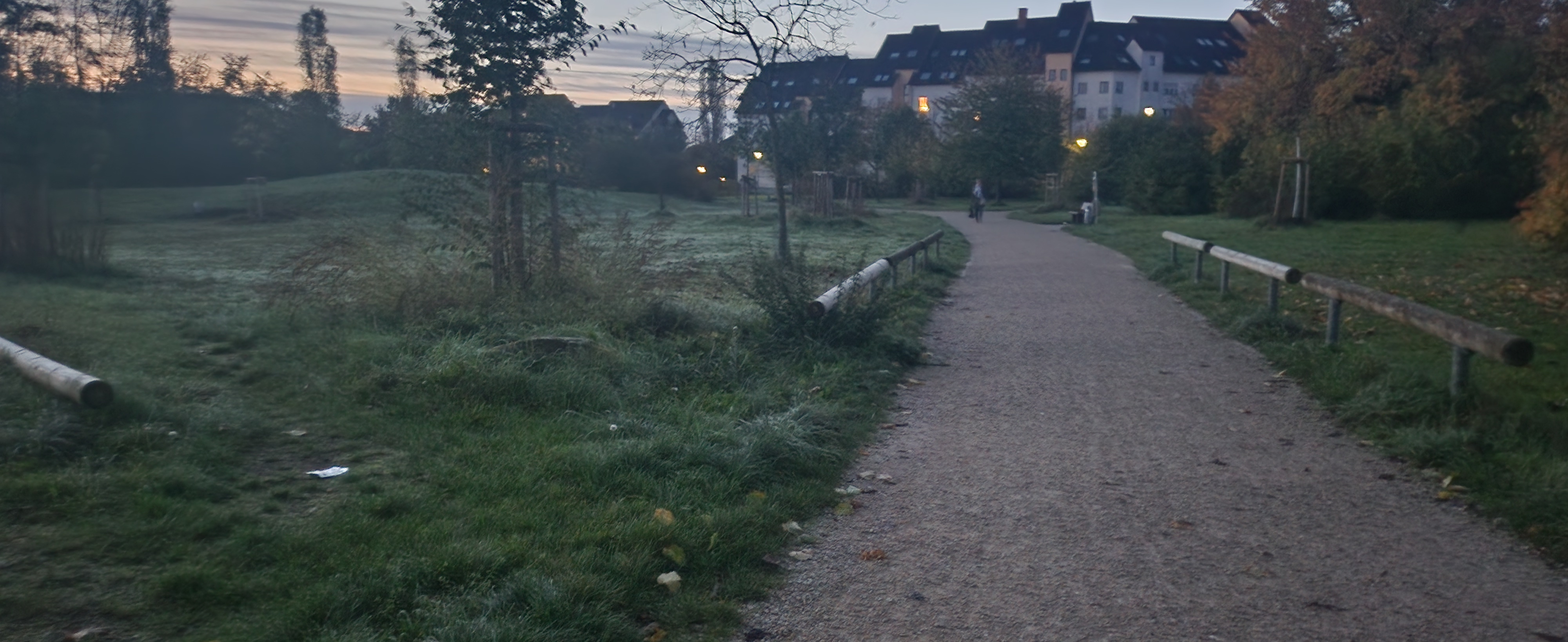 Schulweg über die Pilgerwiese morgens um 7.30 Uhr am 23.10.2024